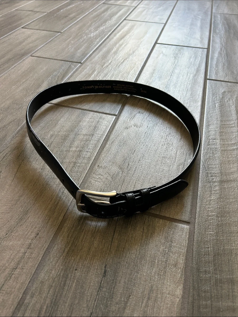 Tommy Hilfiger Black Leather Belt with Silver Buckle